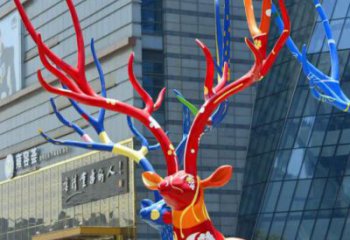 彩繪鹿雕塑廠家 多色花樣 自由色系鹿雕塑制作