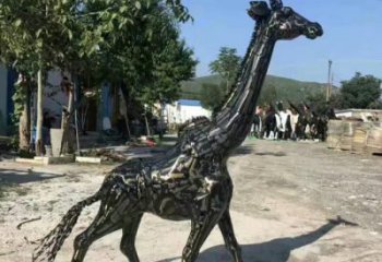 鏤空長頸鹿雕塑廠家 古銅色系 不銹鋼鏤空長頸鹿雕塑