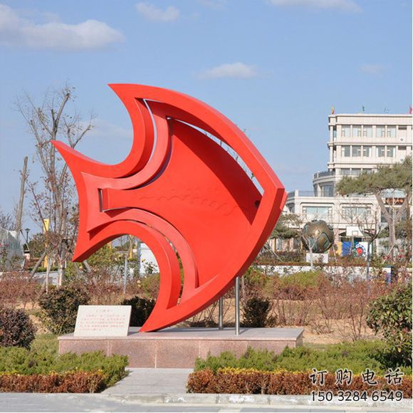不銹鋼魚抽象雕塑 剪影原理元素 抽象魚雕塑制作
