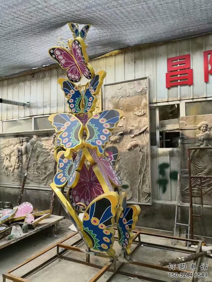群蝶雕塑廠家 七彩昆蟲類型 不銹鋼群蝶雕塑制作
