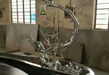 松樹雕塑 酒店地產藝術擺件 不銹鋼植物雕塑廠家