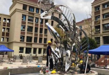 鏡面樹葉雕塑 現代金屬類植物 不銹鋼樹葉雕塑廠家