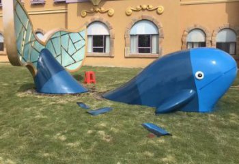 地面魚雕塑 半身魚不銹鋼雕塑