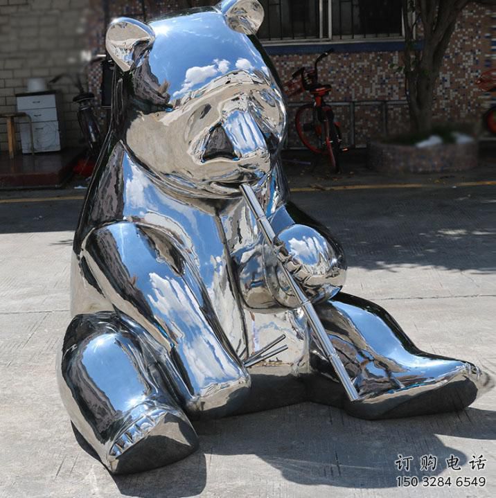 熊貓雕塑 不銹鋼鏡面熊貓雕塑