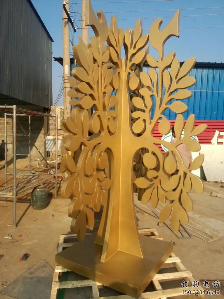 發(fā)財樹雕塑廠家 不銹鋼烤漆植物雕塑