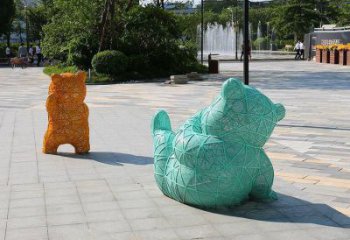 網紅熊雕塑 街頭動物小品 不銹鋼熊雕塑廠家