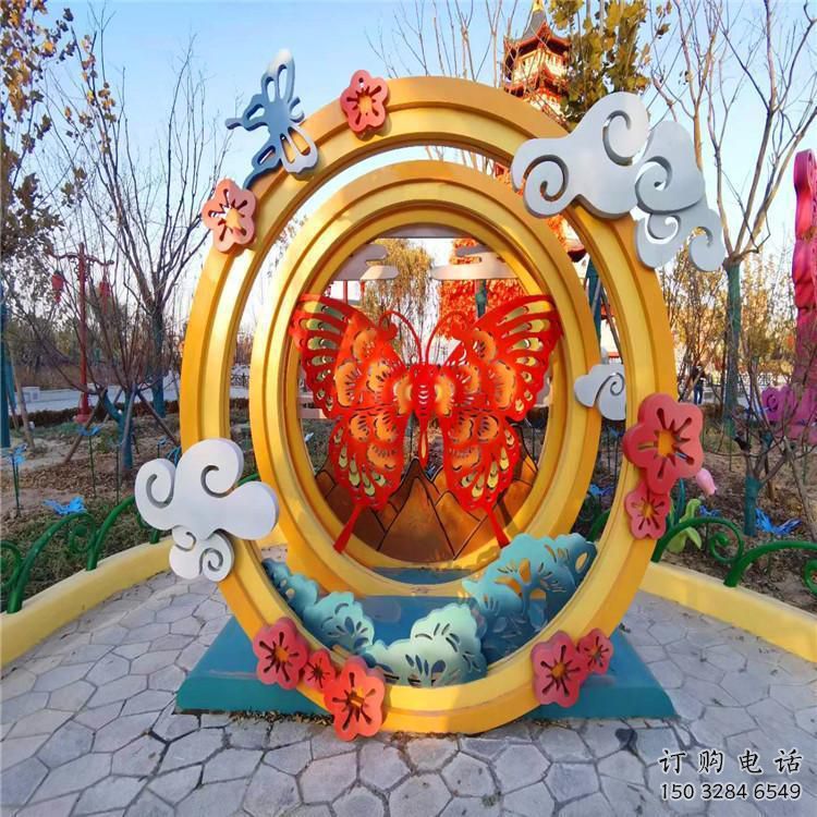 蝴蝶圓環雕塑廠家 公園烤漆動物雕塑