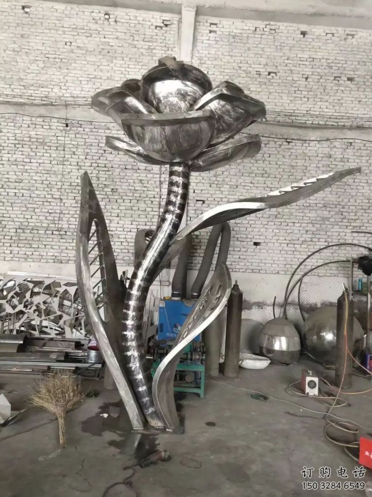 玫瑰花雕塑 鏡面植物雕塑 不銹鋼鏡面玫瑰花雕塑廠家