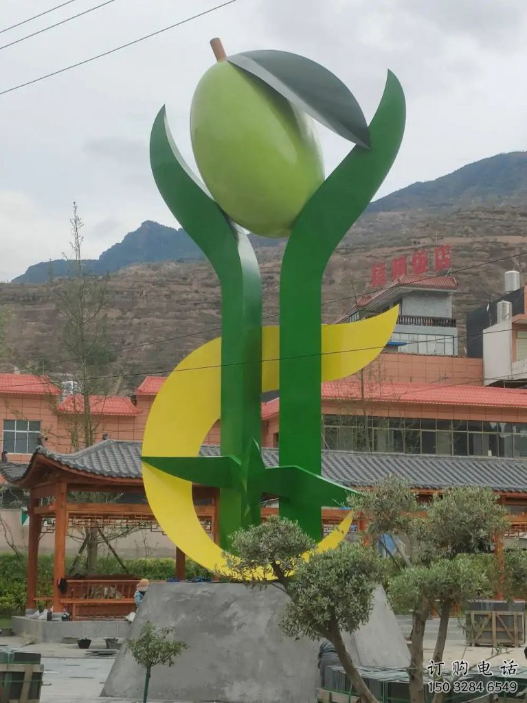 青果雕塑廠家 烤漆水果雕塑 不銹鋼烤漆青果雕塑