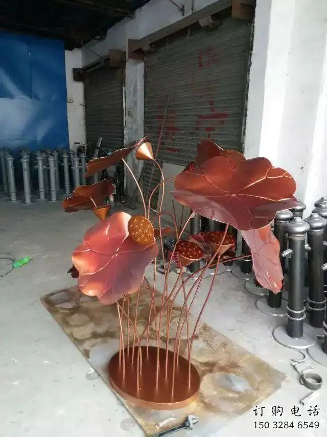 荷葉雕塑廠家 仿銅色植物 不銹鋼仿銅荷葉雕塑