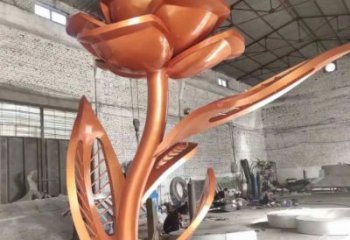 玫瑰花雕塑廠家 烤漆花卉雕塑 不銹鋼烤漆玫瑰花雕塑