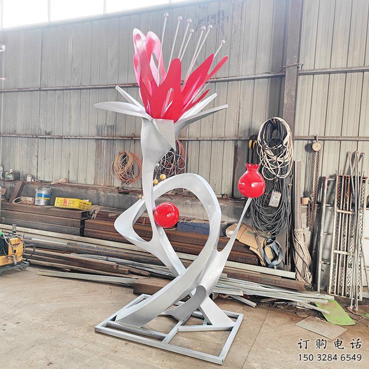 石榴花雕塑廠家 花卉景觀素材 不銹鋼石榴花雕塑廠家