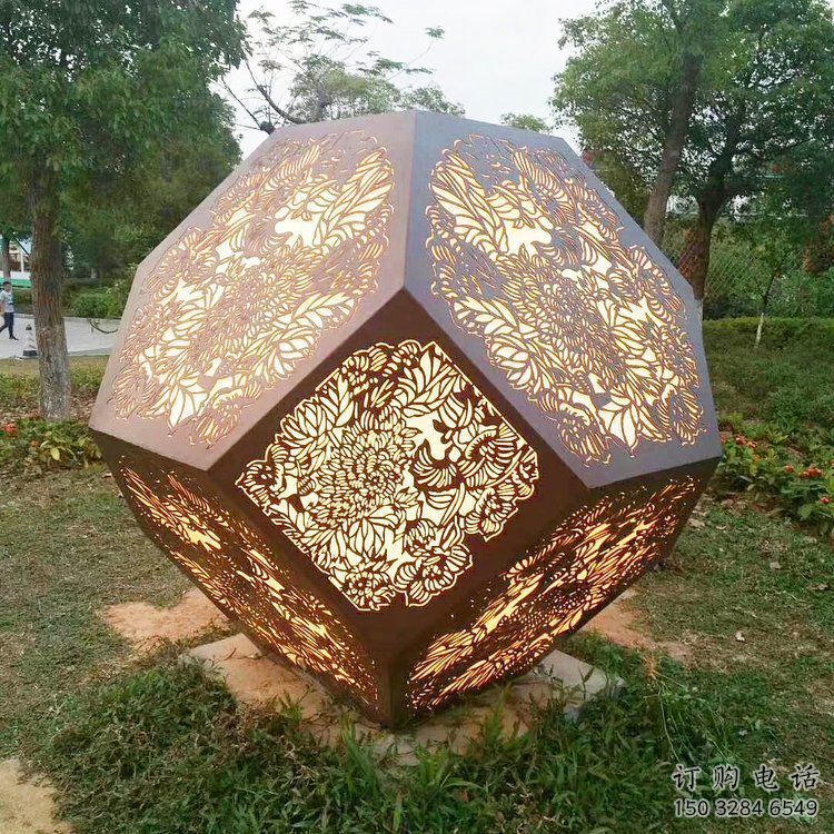 多面體雕塑廠家 燈光配置 不銹鋼多面體雕塑