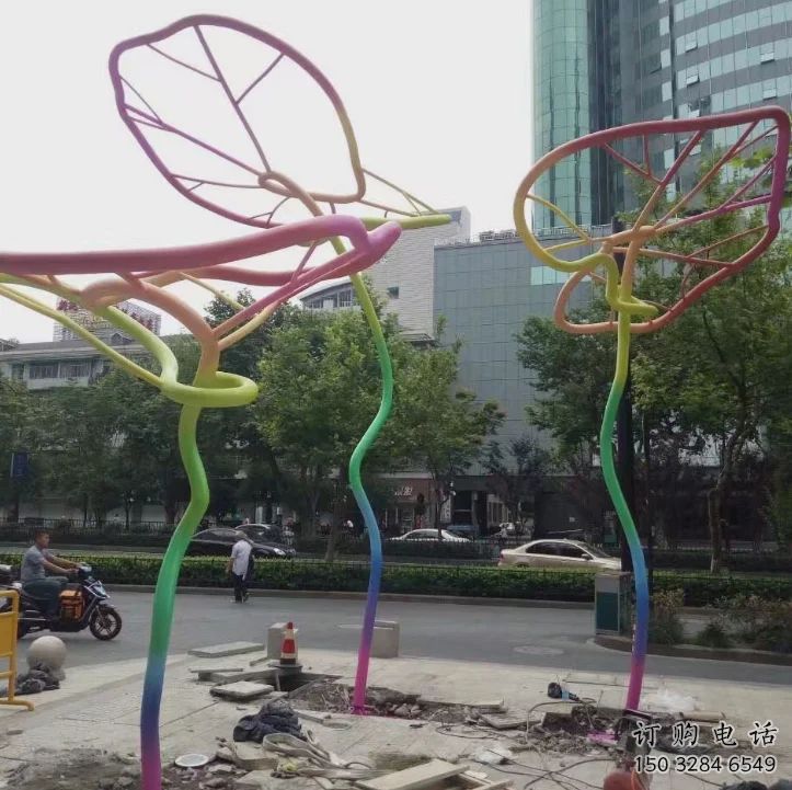 荷葉雕塑 鏤空漸變元素 不銹鋼鏤空荷葉雕塑廠家