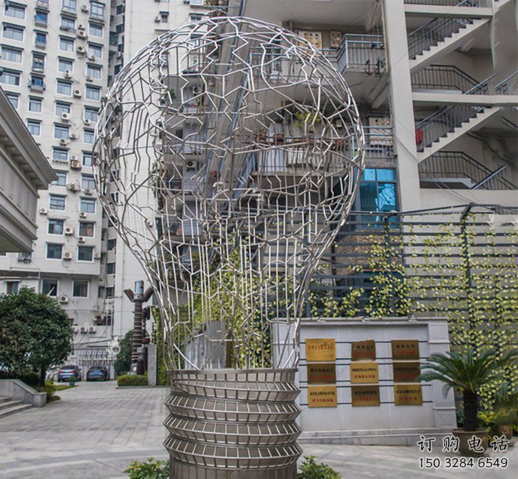 鏤空燈泡雕塑廠家 現代藝術標識 不銹鋼鏤空燈泡雕塑