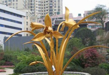 蘭花雕塑廠家 金色花卉植物 不銹鋼金色蘭花雕塑