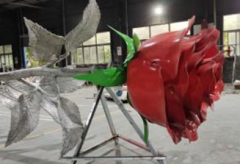 玫瑰花雕塑廠家  金屬花卉植物 不銹鋼玫瑰花雕塑制作商