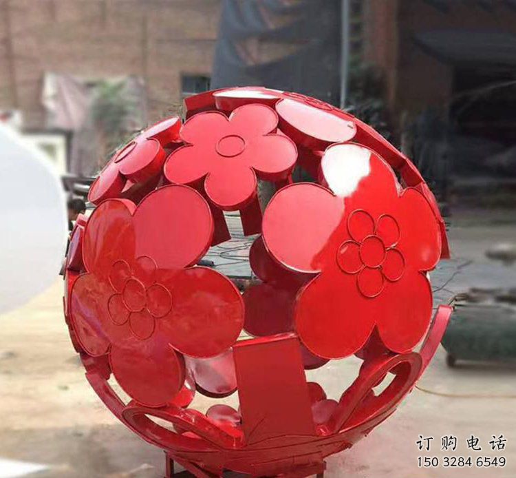 花朵鏤空球雕塑廠家 空心花朵設計 不銹鋼花朵鏤空球雕塑