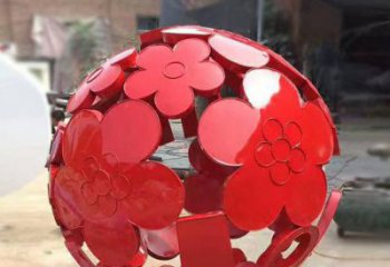 花朵鏤空球雕塑廠家 空心花朵設計 不銹鋼花朵鏤空球雕塑