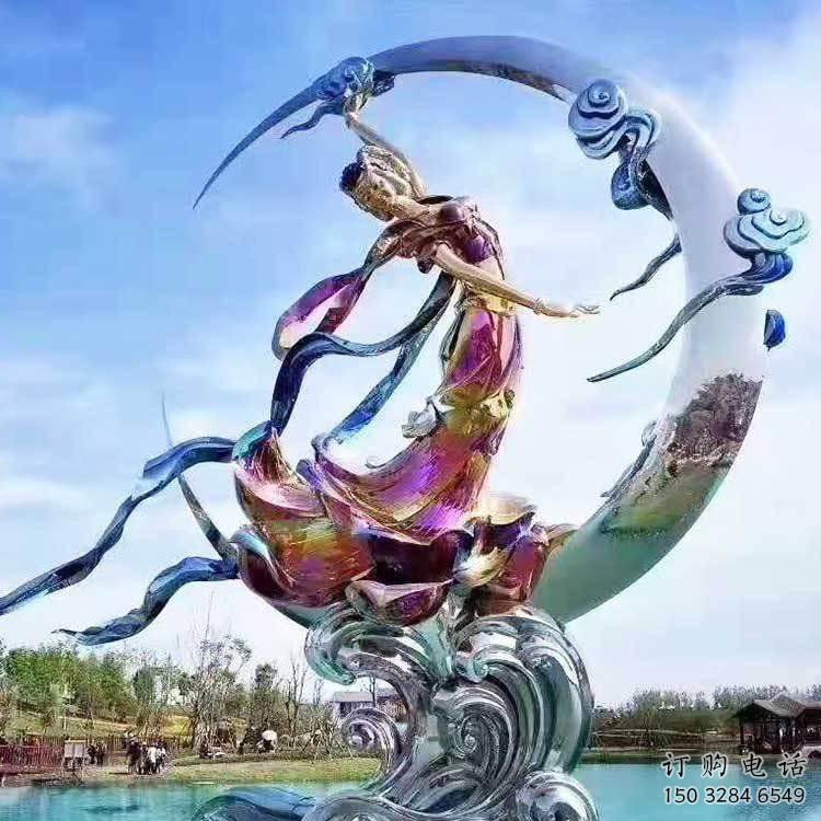 飛天雕塑 鍍金人物雕塑 大型戶外不銹鋼飛天雕塑