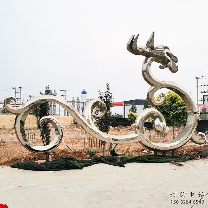 龍雕塑 鏡面動物擺件 抽象不銹鋼龍雕塑廠家