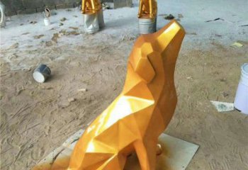 狼雕塑 幾何切面動(dòng)物小品  戶外不銹鋼噴漆狼雕塑廠家