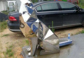 鏡面狼雕塑 幾何動(dòng)物擺件 庭院不銹鋼狼雕塑廠家