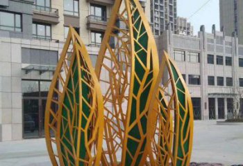 樹葉雕塑 鏤空噴漆植物 房地產不銹鋼樹葉雕塑廠家