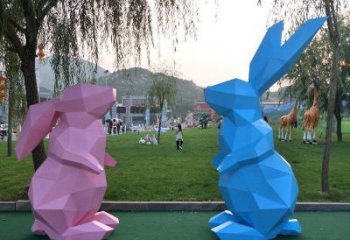 兔子雕塑 幾何切面動(dòng)物小品 戶外不銹鋼兔子雕塑廠家