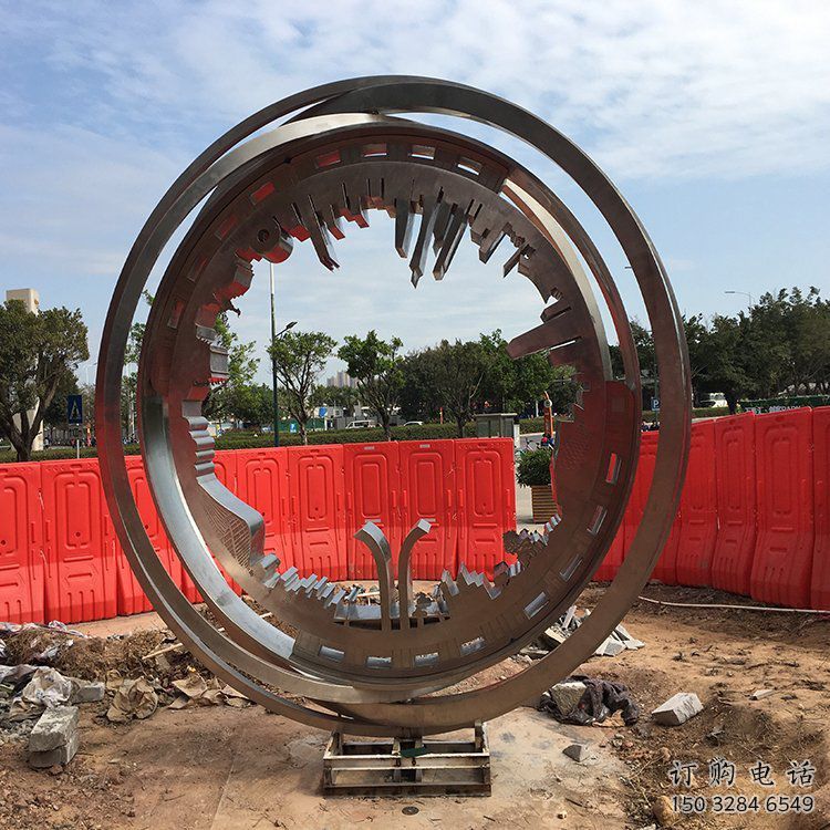 圓環雕塑 街道異形小品 抽象不銹鋼圓環雕塑廠家