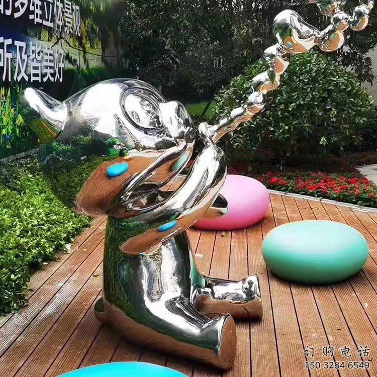 貓咪雕塑 游樂場卡通小品 鏡面鍛造貓咪雕塑廠家