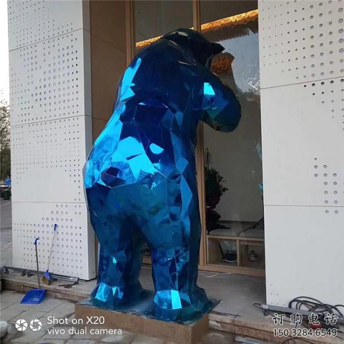 商場熊雕塑廠家 中式室內小品 酒店拉絲熊雕塑