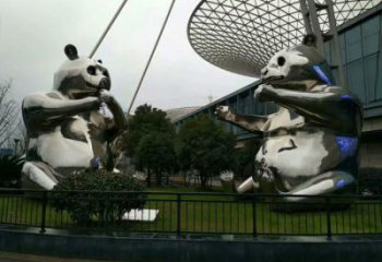 庭院熊貓雕塑廠家 歐式仿真擺件 戶外鏡面熊貓雕塑