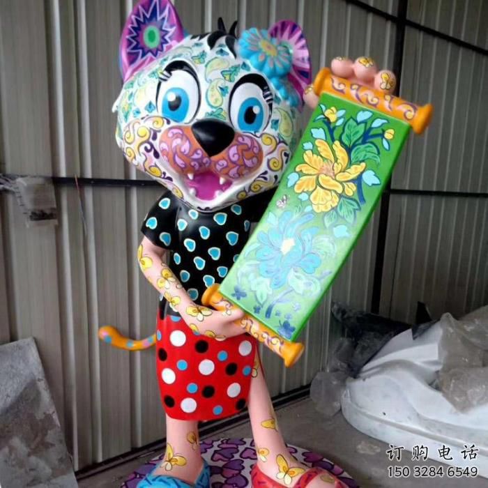 游樂場老虎雕塑廠家 戶外賓館擺件 卡通彩繪老虎雕塑