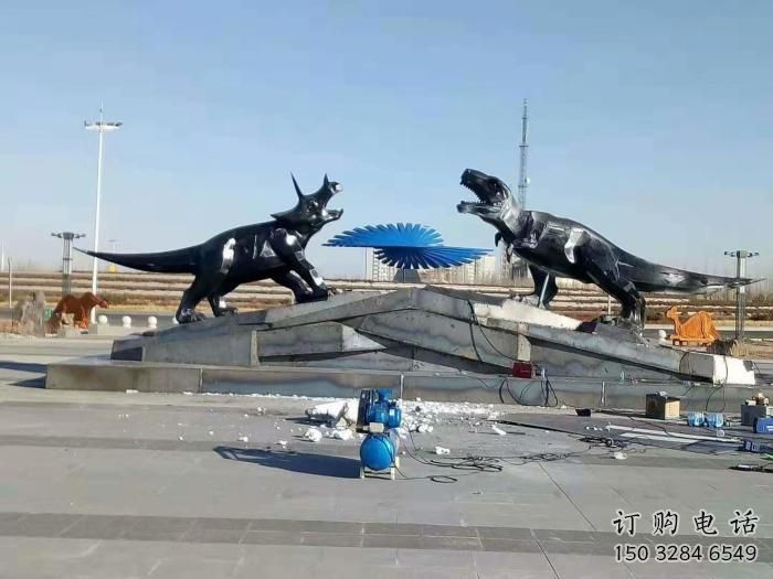 戶外恐龍雕塑廠家 抽象烤漆小品 大型拉絲恐龍雕塑