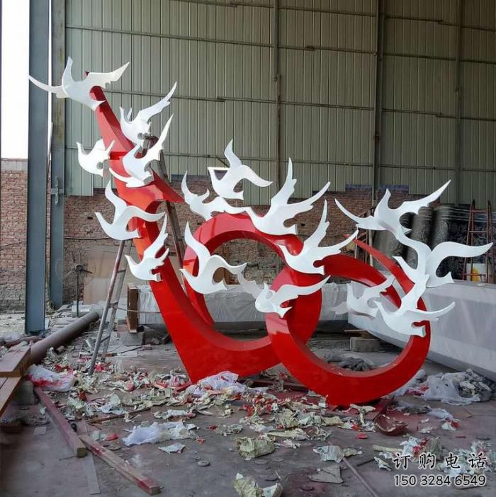 異形白鴿雕塑廠家 抽象幾何擺件 酒店拉絲白鴿雕塑