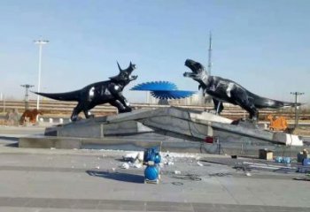 戶外恐龍雕塑廠家 抽象烤漆小品 大型拉絲恐龍雕塑