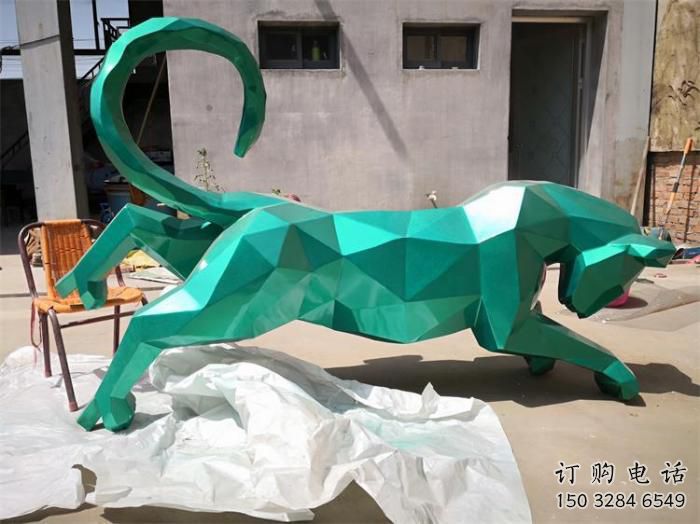 幾何獵豹雕塑廠家 中式室內擺件 草地切面獵豹雕塑