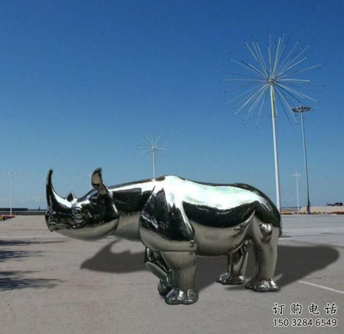 住宅小區犀牛雕塑廠家 現代創意小品 公園鏡面犀牛雕塑