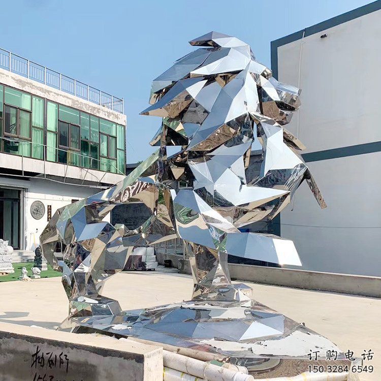 幾何雄獅雕塑廠家 賓館大門口小品 玄關(guān)鏡面雄獅雕塑