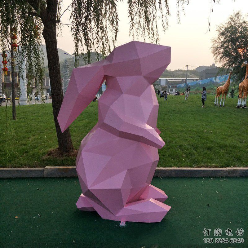 烤漆兔子雕塑廠家 酒店賓館擺件 幾何剪影兔子雕塑