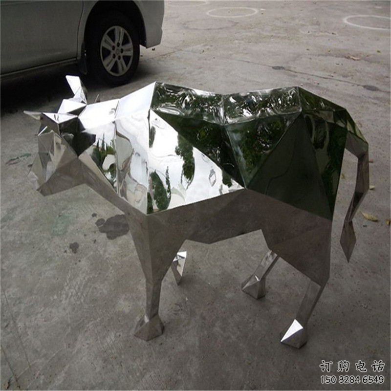 切面牛雕塑廠家 現(xiàn)代抽象擺件 商場幾何牛雕塑