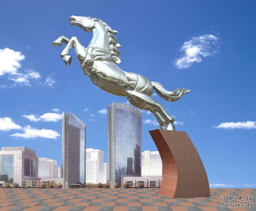 鏡面天馬雕塑廠家 現代抽象擺件 商場切面天馬雕塑