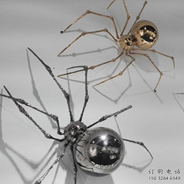 鍛造蜘蛛雕塑廠家 卡通噴漆擺件 廣場鏡面蜘蛛雕塑