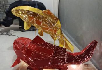 別墅金魚雕塑廠家 卡通噴漆小品 抽象鏤空金魚雕塑