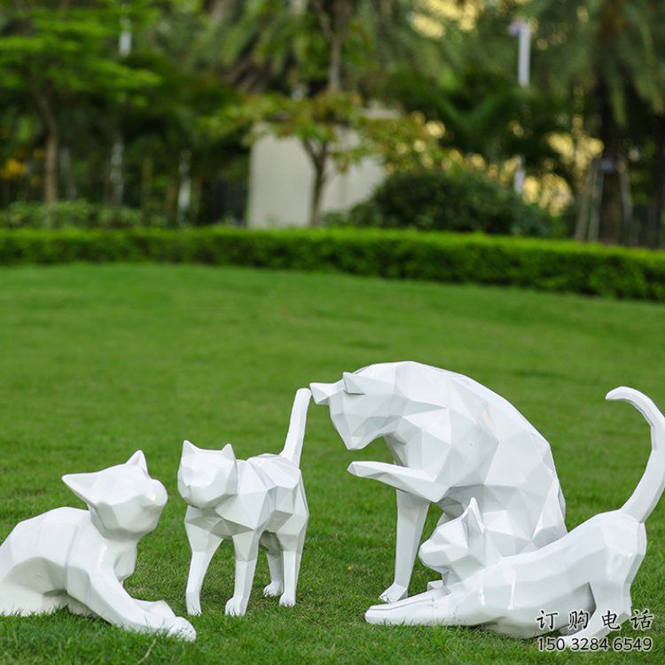游樂場貓雕塑廠家 戶外公園擺件 住宅小區幾何貓雕塑