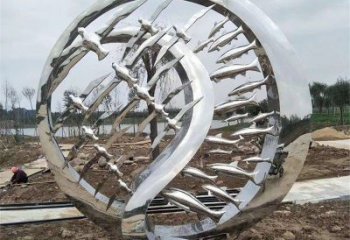 啞光麥穗魚(yú)雕塑廠家 大型鏤空擺件 風(fēng)景區(qū)抽象麥穗魚(yú)雕塑