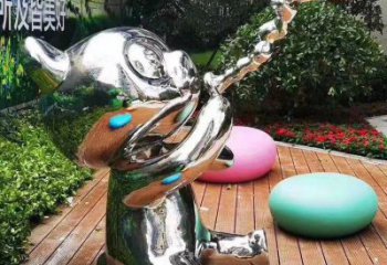 別墅貓雕塑廠家 卡通鏡面小品 戶外仿真貓雕塑