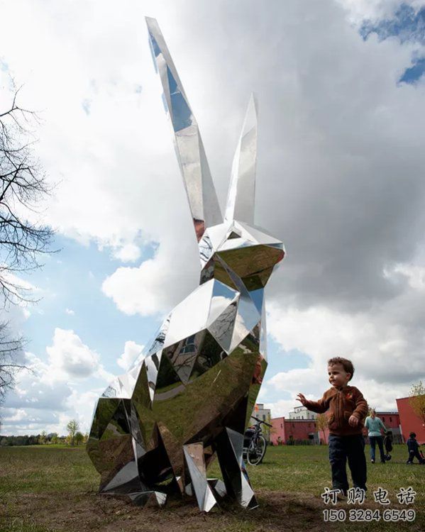 幾何玉兔雕塑廠家 中式戶外擺件 草地切面玉兔雕塑