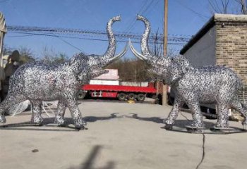 幾何牛雕塑廠家 中式室內擺件 草地鏤空牛雕塑